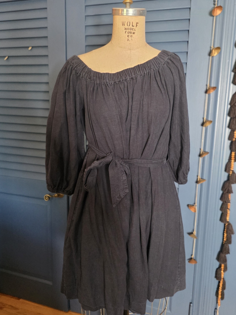 Young Fabulous & Broke YFB Linen Blend Off-Shoulder Puff Sleeve Mini Dress S